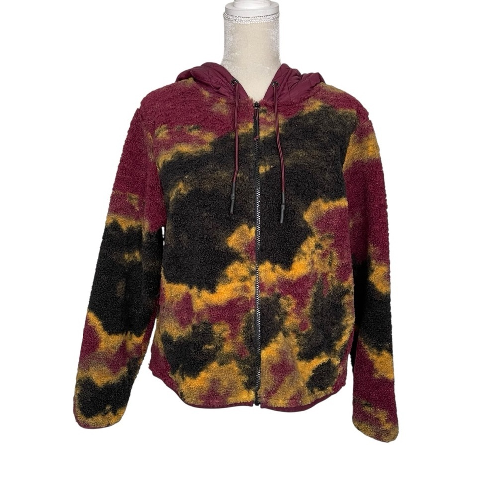 Joy Lab Fleece Sherpa Multicolor Women's Jacket Size L Hooded Adjustable Hem - Picture 2 of 9